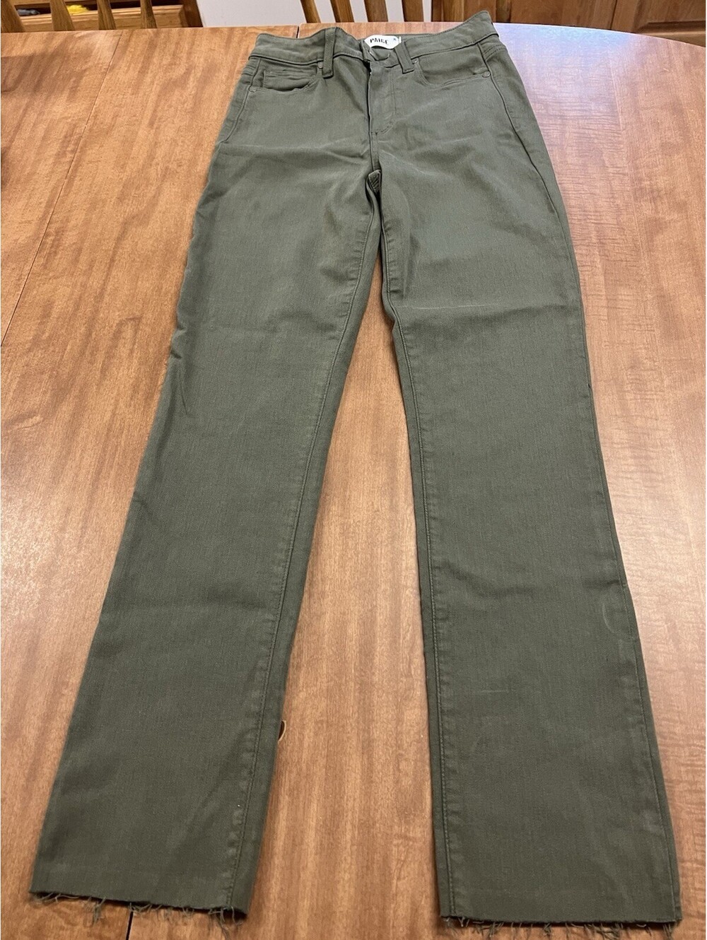 Paige Hoxton slim sierra green high rise jeans 24 Raw Hem